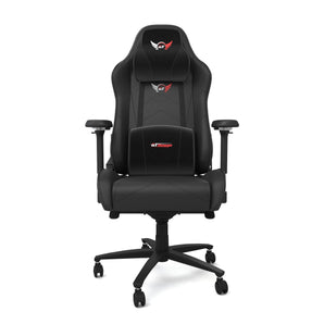 Black leather Pro XL gaming chair with cushions front